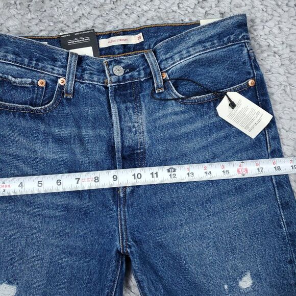 Levi's Premium Wedgie Straight Jeans Distressed Ripped Destroyed Blue Size 28x28 - Picture 11 of 12